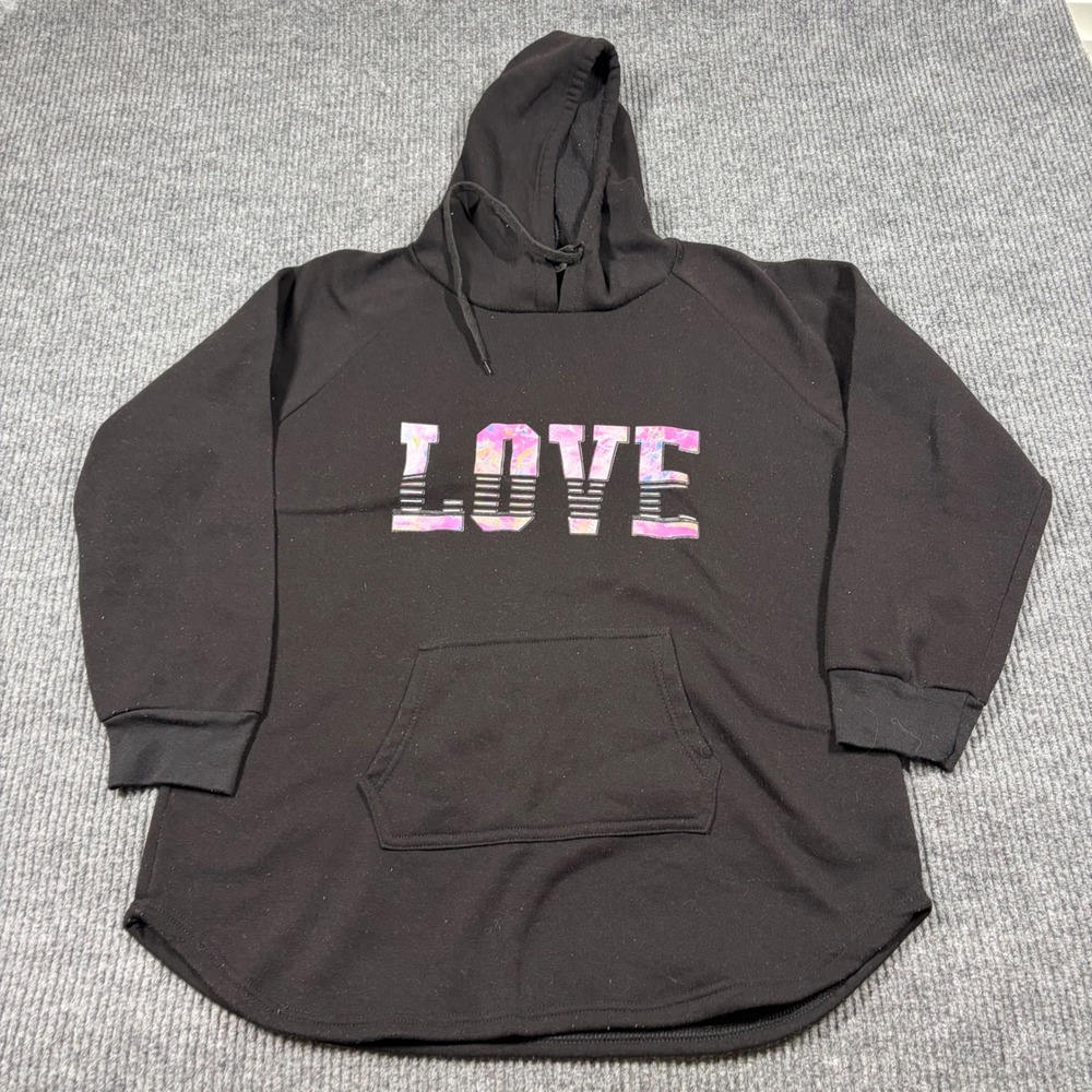 RAG Hoodie Womens 3X Black Sweatshirt Love Graphic Long Sleeve Curved Hem
